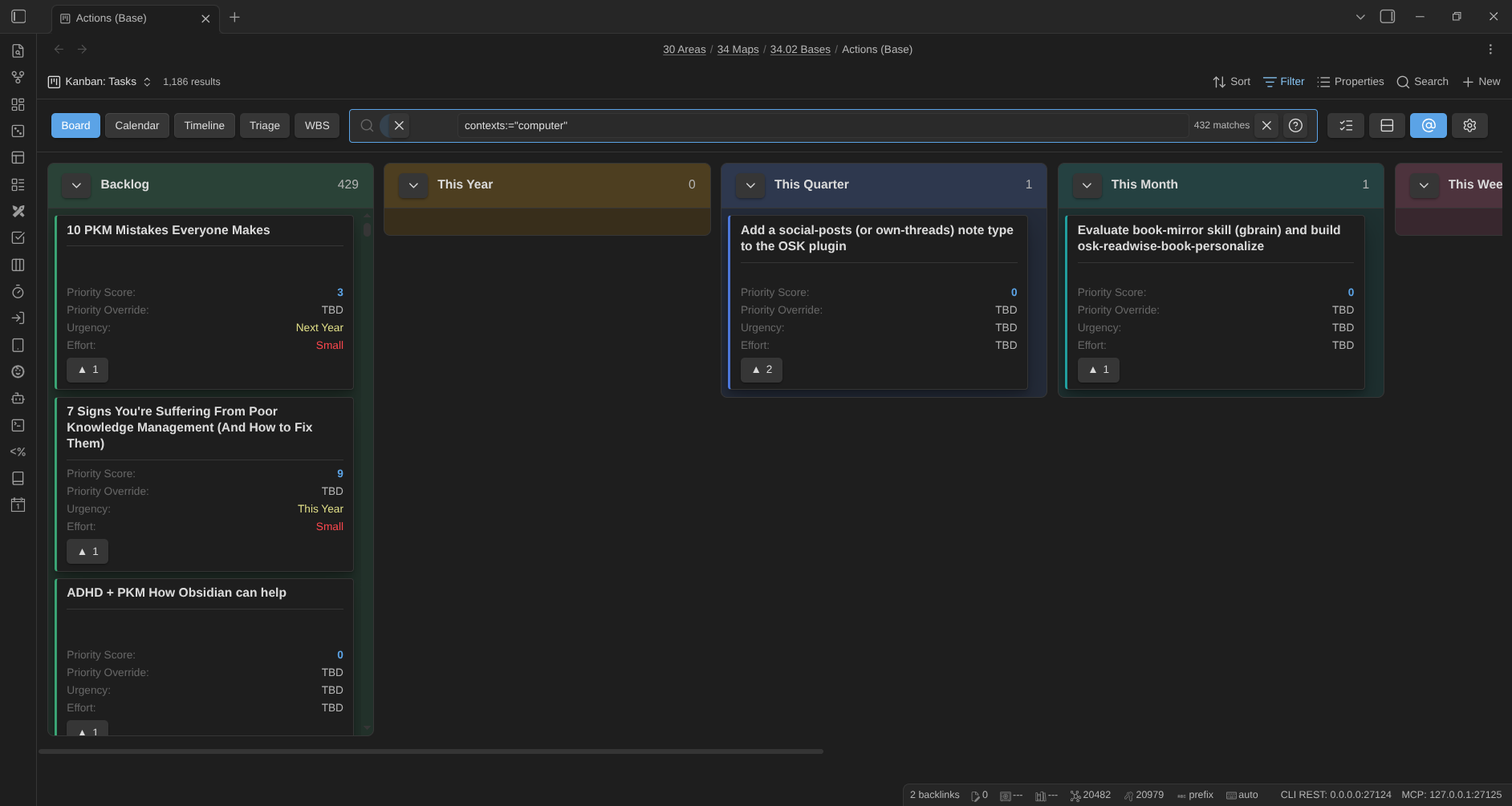 Filtering a board by a context