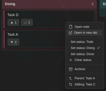 Keyboard moves and the card context menu